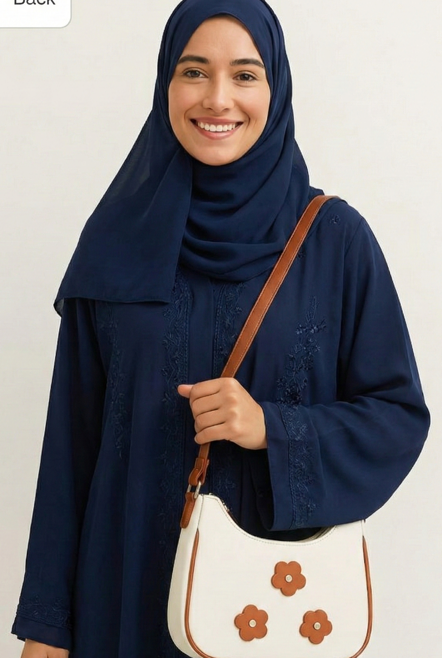 Izaan Place Premium Navy Blue Embroidered Abaya with Free Designer Floral Sling Bag | Elegant Modest Wear Combo for Women | High-Quality Georgette Burqa Set